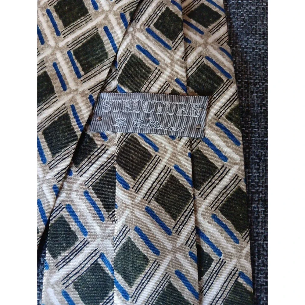 Tie 70s 80s 90s Y2K New Vintage Structure Beige Brown Blue 3.75 Wide 57 Long